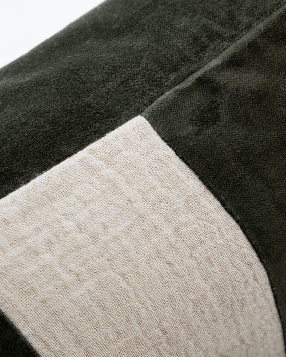 Coussin lin et velours à rayures vert olive noir