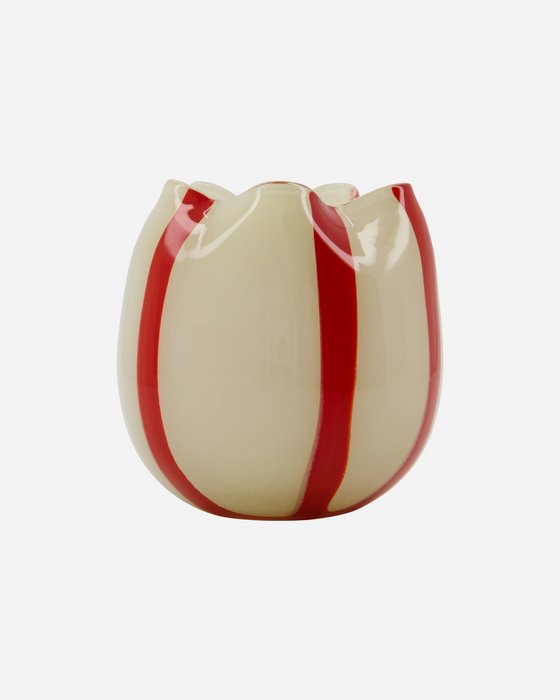 Vase Photophore en verre rayé rouge orangé