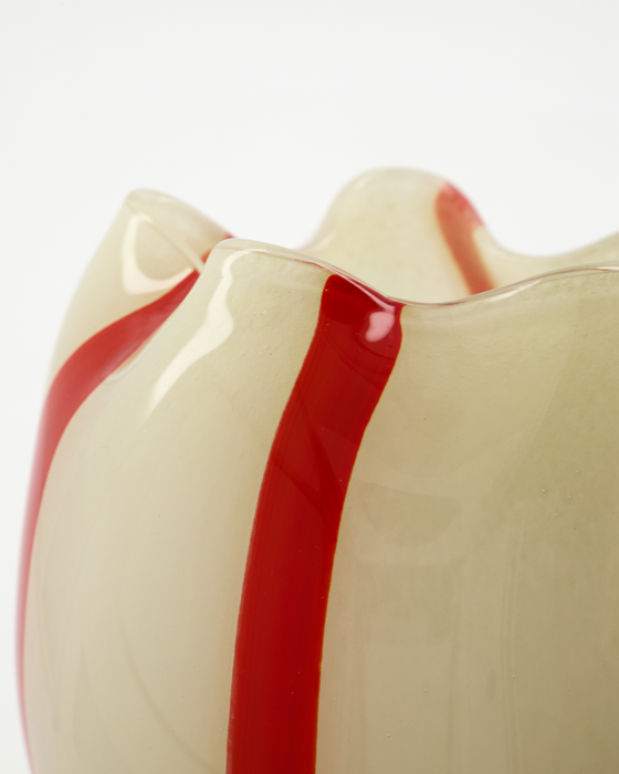 Vase Photophore en verre rayé rouge orangé