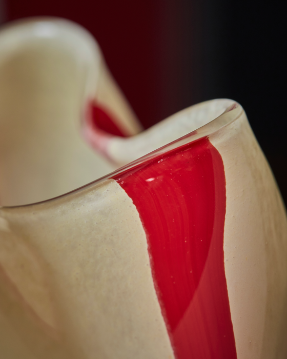 Vase Photophore en verre rayé rouge orangé