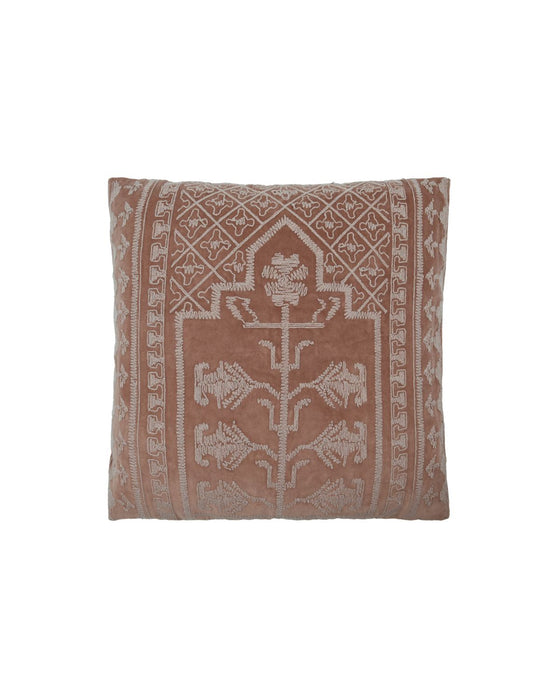 Housse de coussin camel en velours brodé