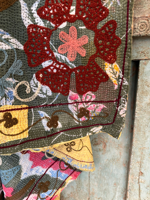 Couverture ancienne 4 kantha broderie Suzani