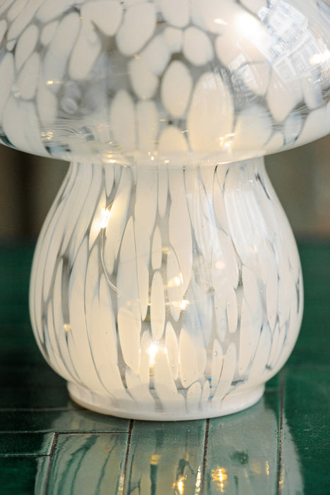 Lampe champignon tacheté blanche à piles