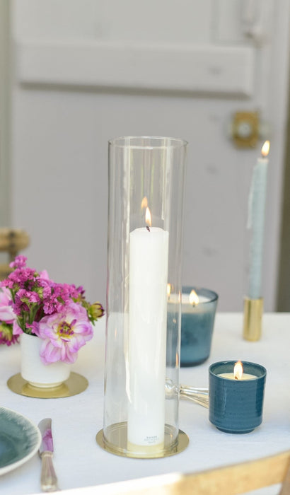 Photophore verre et soucoupe en laiton